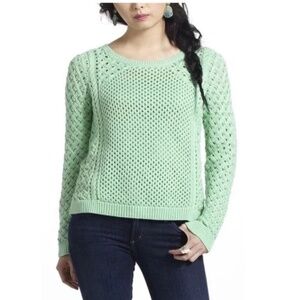 Moth Anthropologie Chunky Open-Knit Crochet Pullover Sweater Mint Green XL